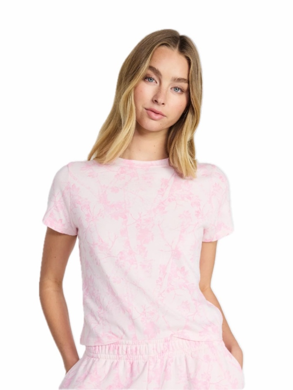 NO BOUNDARIES WOMEN XS CROPPED PINK CAMO SHORT SLEEVE COTTON TEE NWT